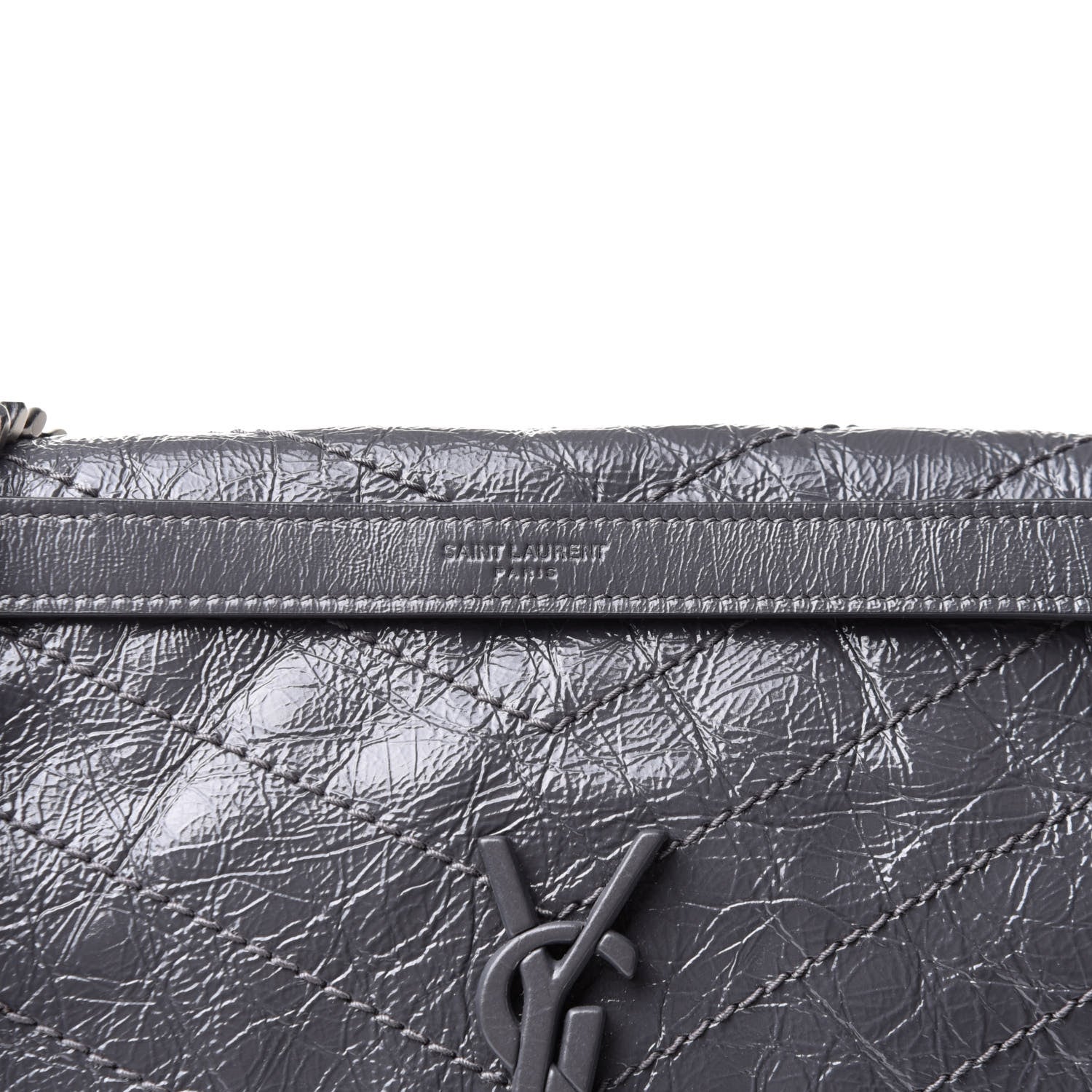 Saint Laurent Crinkled Calfskin Matelasse Monogram Medium Niki Chain Satchel Asphalt 13 of 14