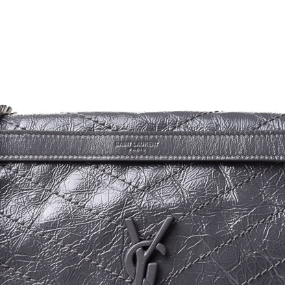 Saint Laurent Crinkled Calfskin Matelasse Monogram Medium Niki Chain Satchel Asphalt 13 of 14