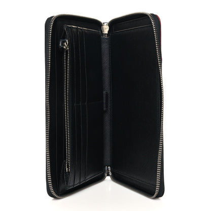 Prada Saffiano Metal Large Zip Around Travel Wallet Black Rubino 5 of 11