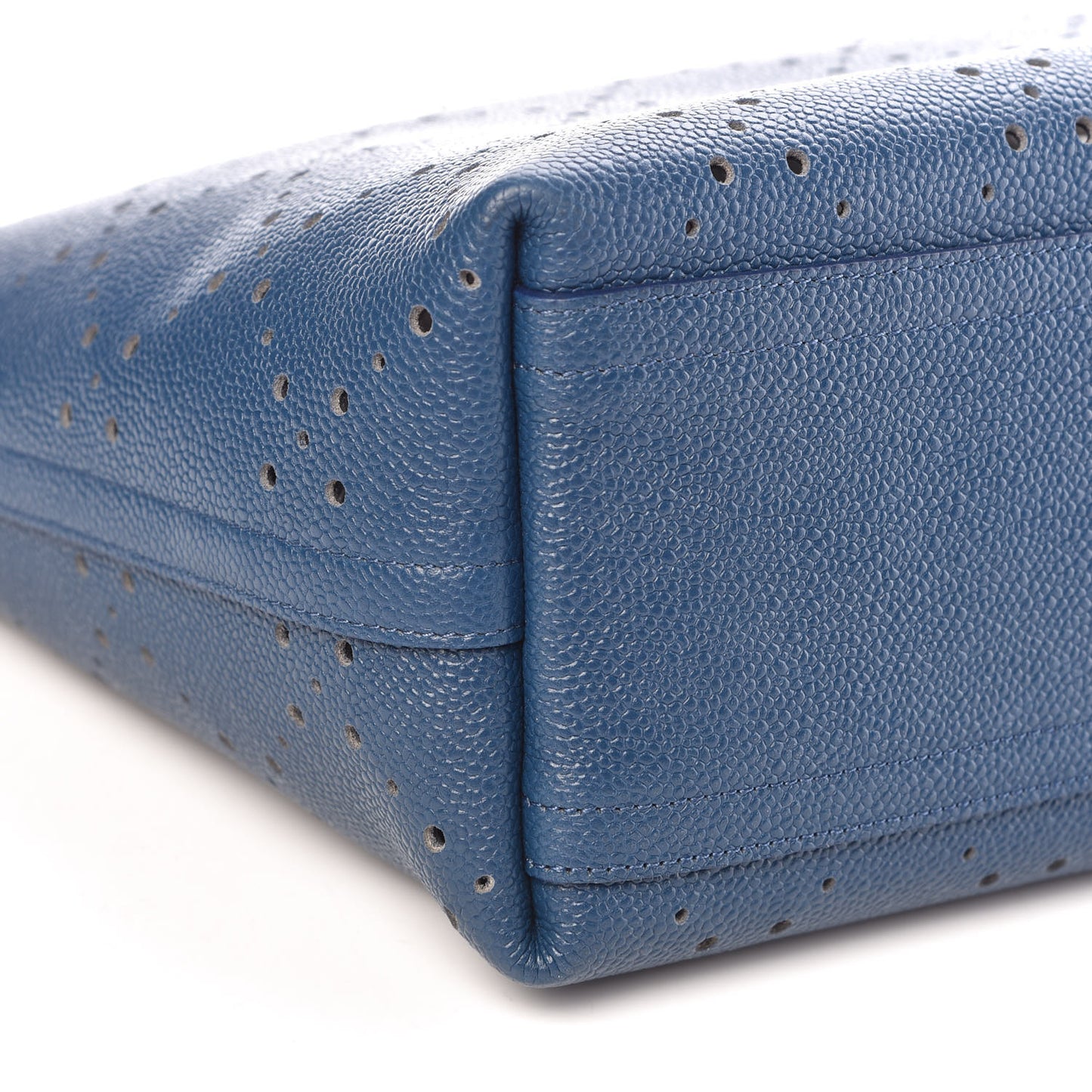 Perforated Grained Calfskin Large Shopping Tote Blue