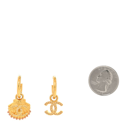 Chanel Crystal CC Shell Hoop Earrings Gold Pink 2 of 4