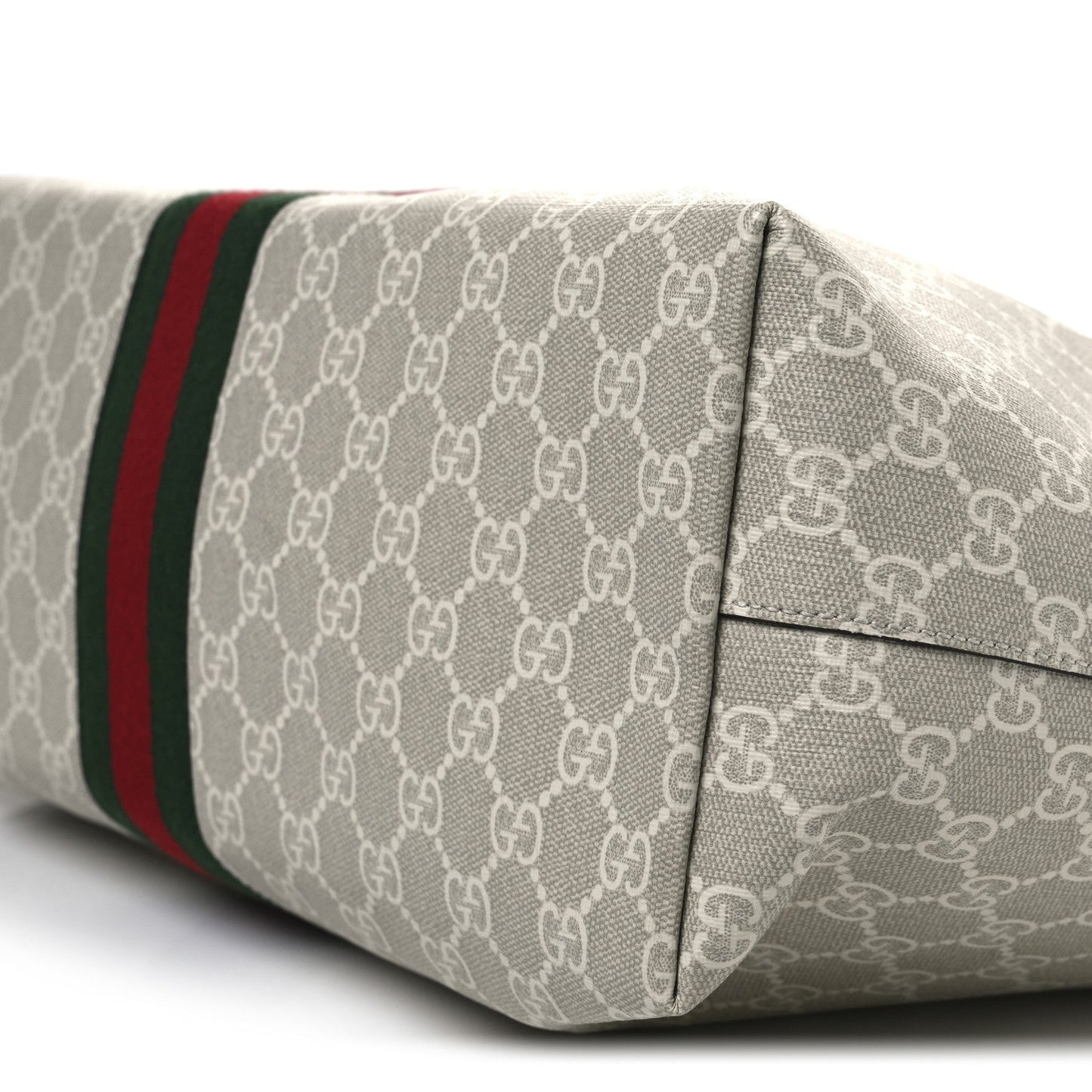 GG Supreme Monogram Textured Dollar Calfskin Web Large Ophidia Shopping Tote Beige Mystic White Oatmeal