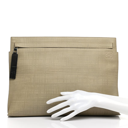 Loewe Calfskin Linen Embossed Large T Pouch Beige 2 of 8