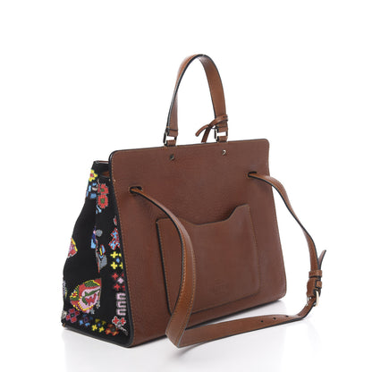 Valentino Garavani Calfskin Suede Embroidered Large Joylock Satchel Tan 3 of 12