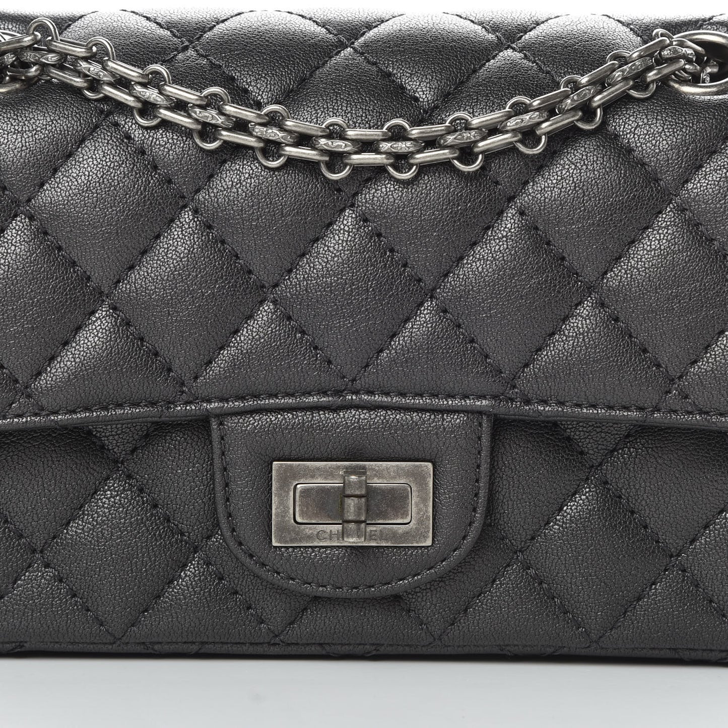 Metallic Sheepskin Quilted 2.55 Reissue Mini Flap Dark Silver