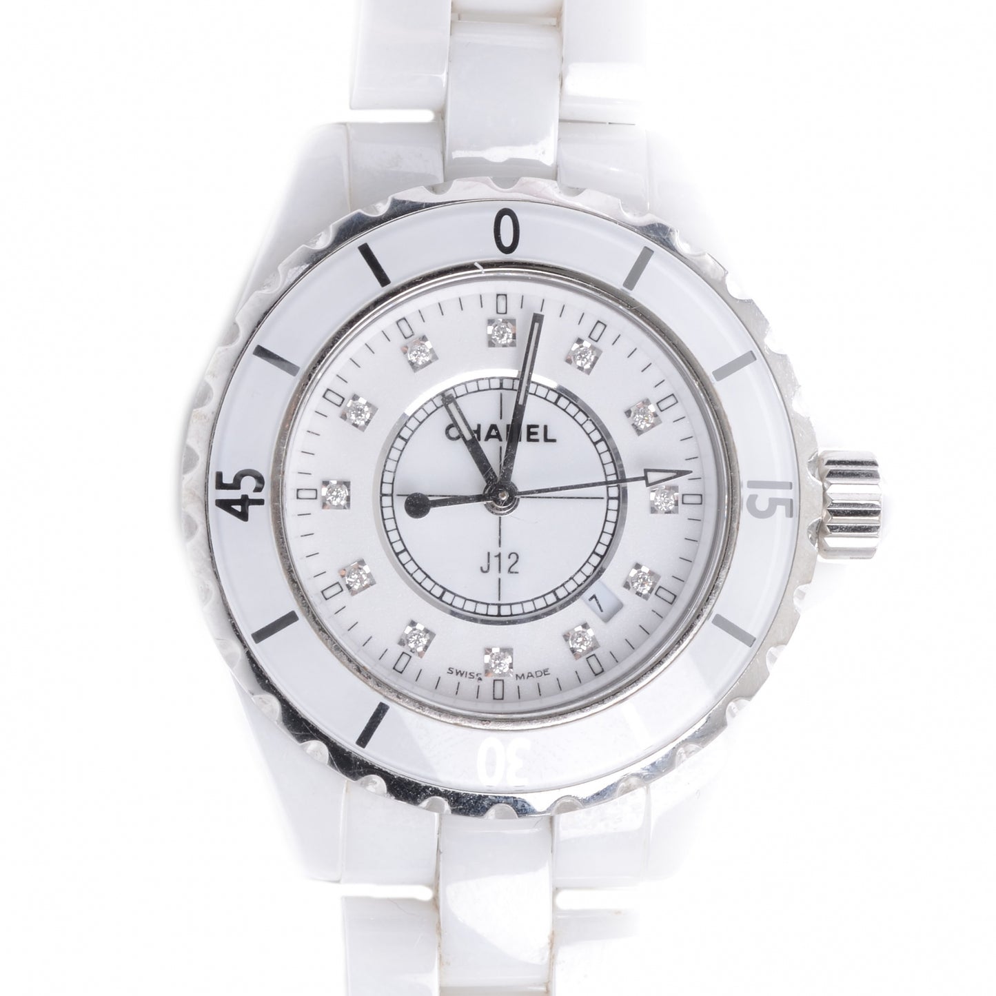 Stainless Steel Ceramic Diamond 33mm J12 Quartz Watch White