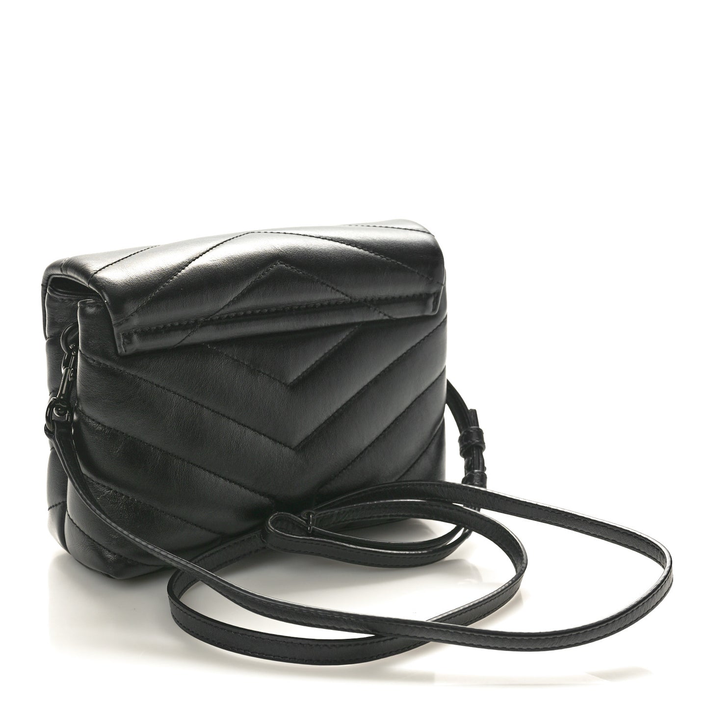 Calfskin Y Quilted Monogram Monochrome Toy Loulou Crossbody Bag Black