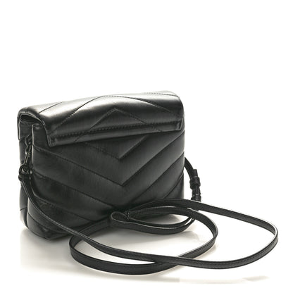 Saint Laurent Calfskin Y Quilted Monogram Monochrome Toy Loulou Crossbody Bag Black 4 of 10