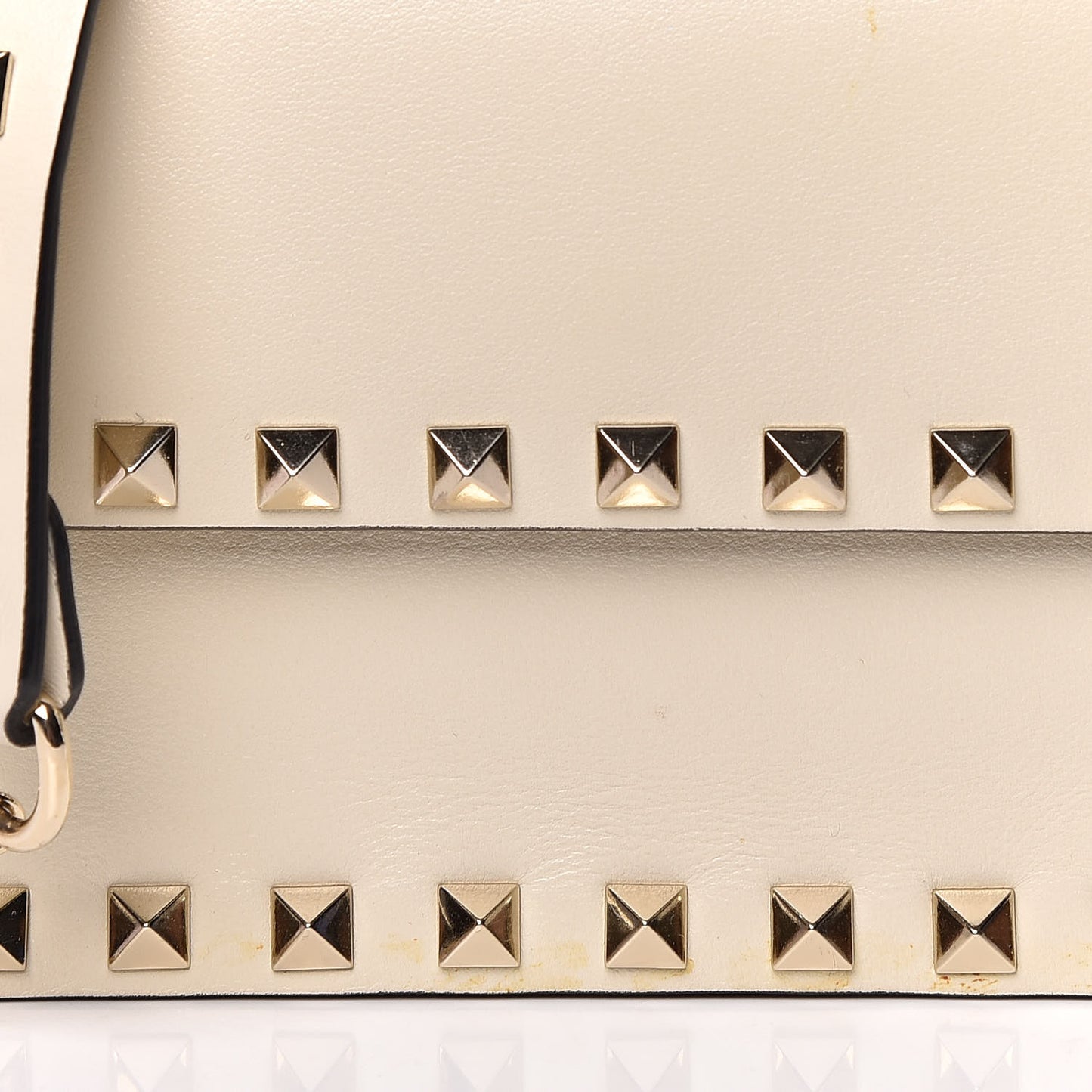 Vitello Mini Rockstud Flap Wallet on Chain Ivory