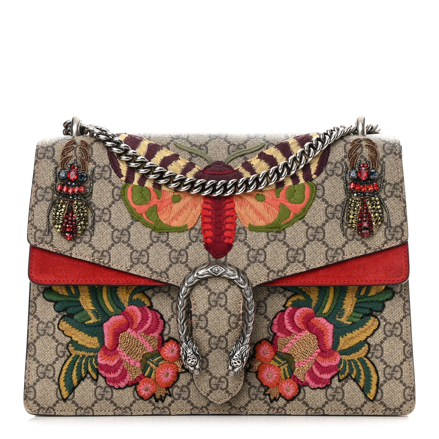 GG Supreme Monogram Embroidered Medium Dionysus Shoulder Bag Beige Hibiscus