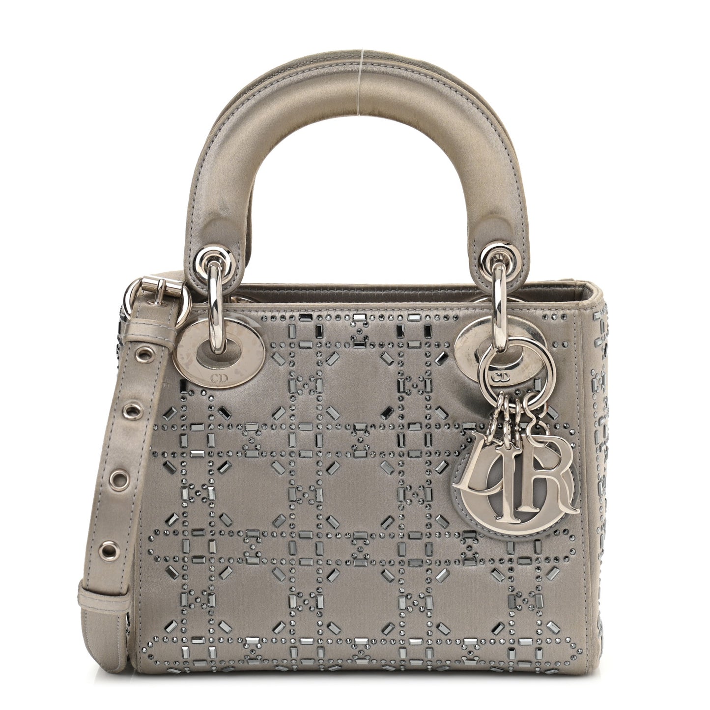Satin Crystal Cannage Mini Lady Dior Gray