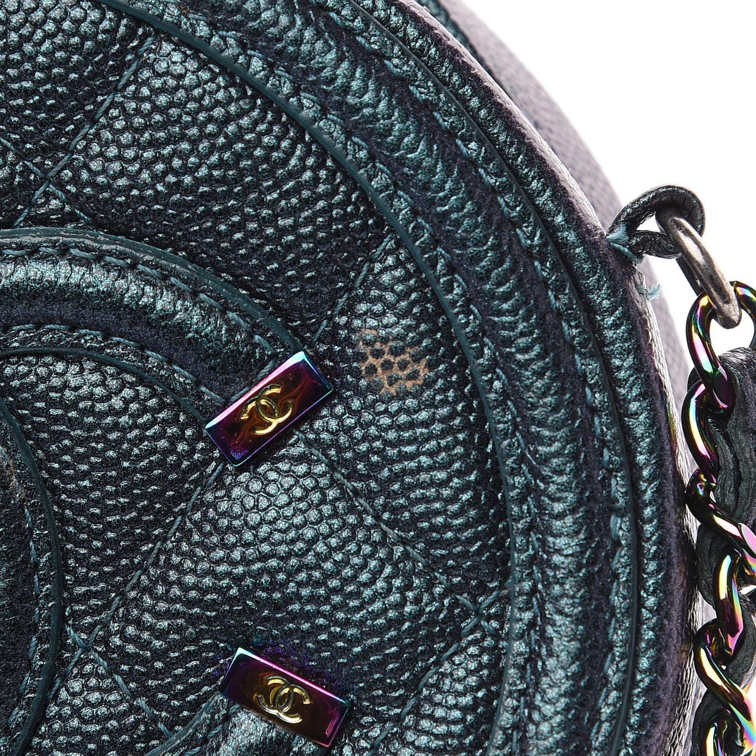 Chanel Iridescent Caviar Quilted Round Filigree Crossbody Dark Turquoise 7 of 10