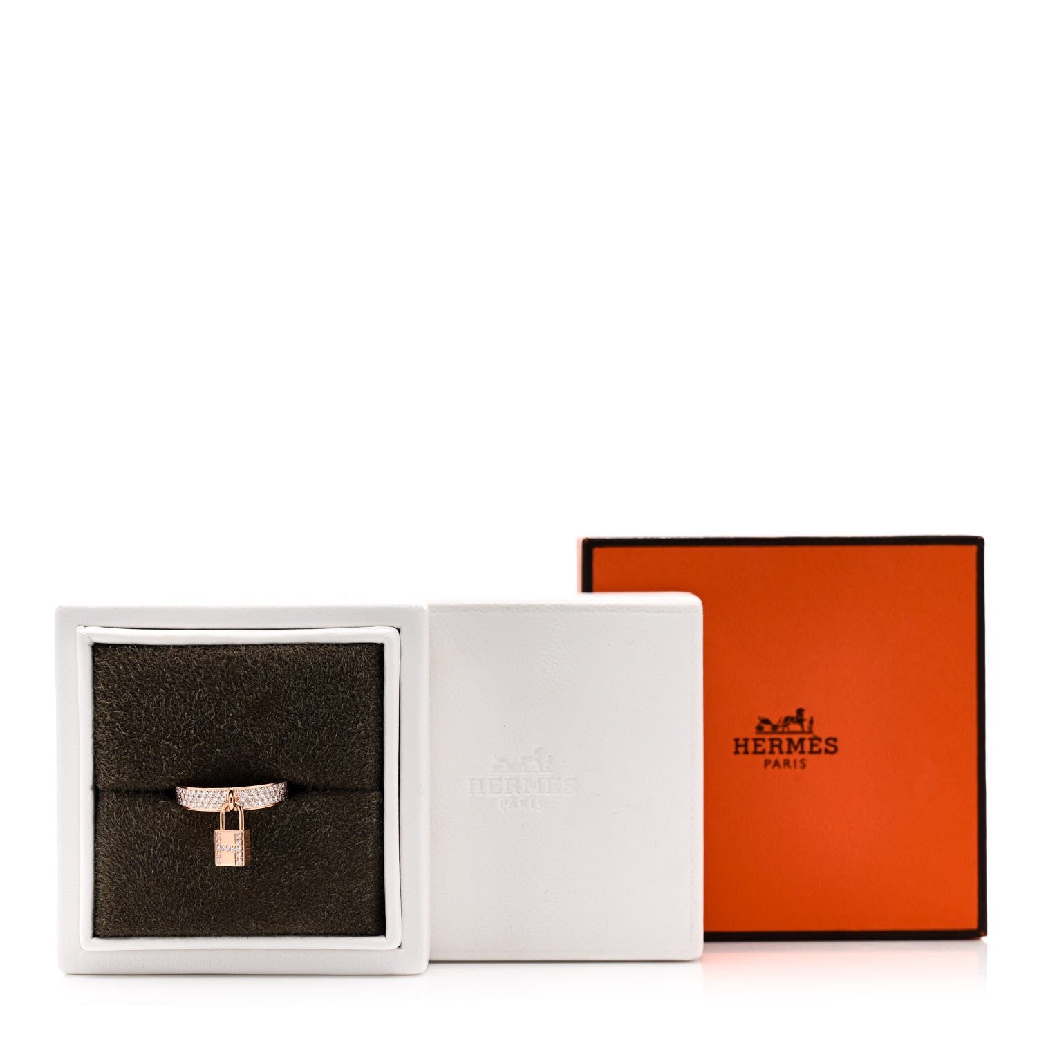 Hermes 18K Rose Gold Diamond MM Kelly Clochette Ring 56 7.5 6 of 6