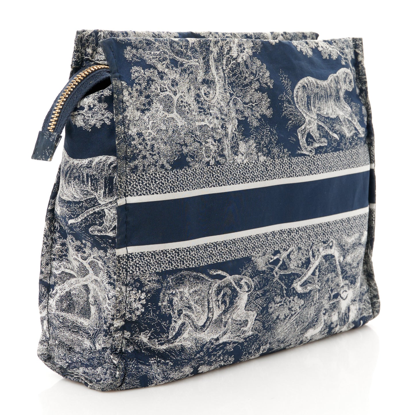 Technical Fabric Toile De Jouy Reverse Diortravel Zipped Pouch Blue Multicolor