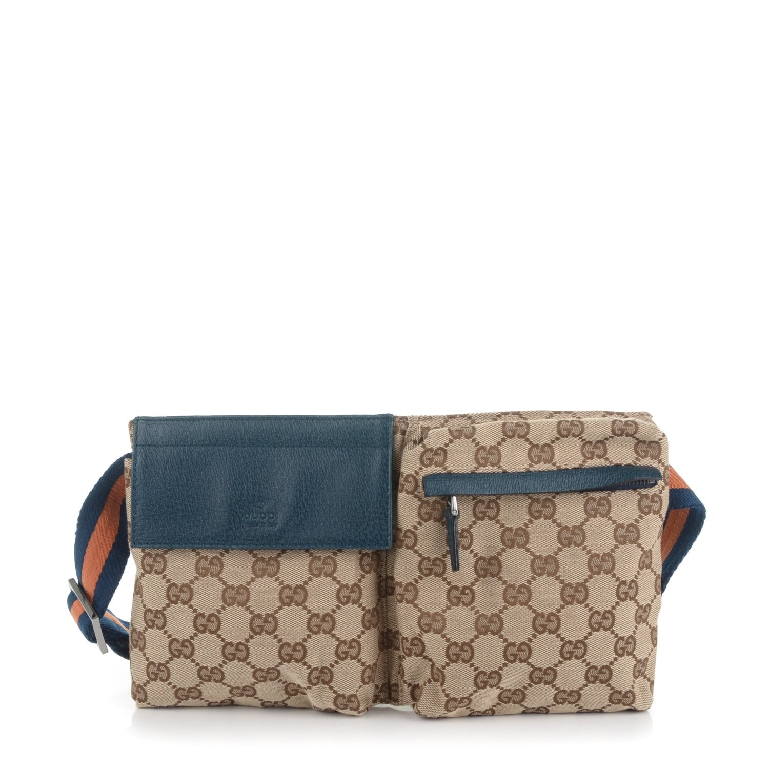 Gucci GG Monogram Web Double Pocket Belt Bag Blue 1 of 7