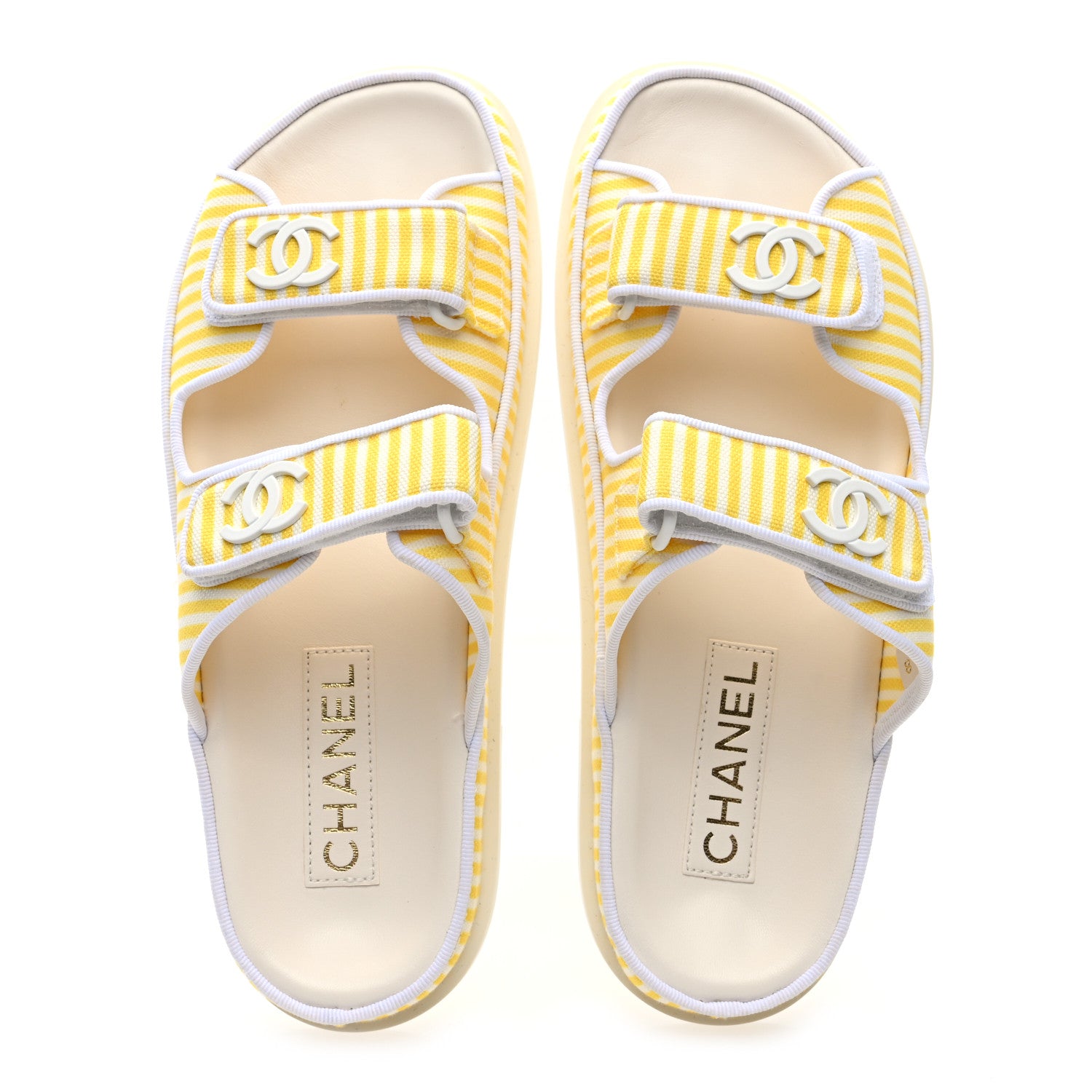 Chanel Printed Calfskin Velcro Dad Flat Mules 38 White Yellow 2 of 9