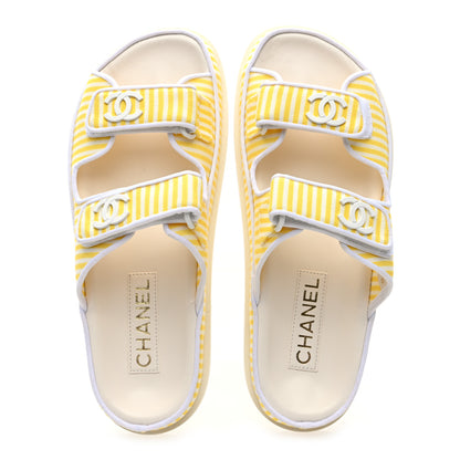 Chanel Printed Calfskin Velcro Dad Flat Mules 38 White Yellow 2 of 9