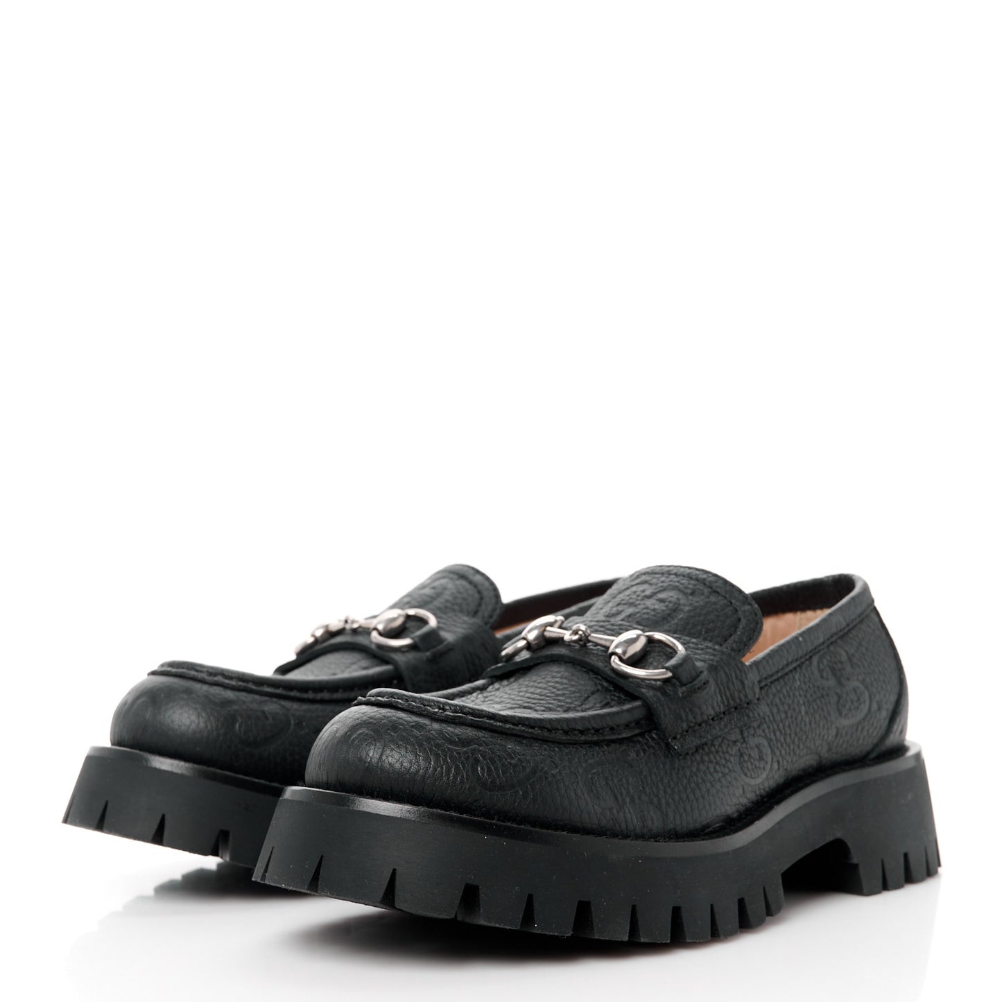 Piuma Calfskin Embossed Womens Platform Lug Sole Loafers 36.5 Black