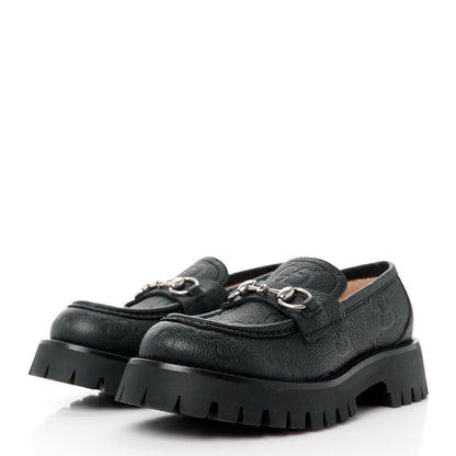 Gucci Piuma Calfskin Embossed Womens Platform Lug Sole Loafers 36.5 Black 3 of 11