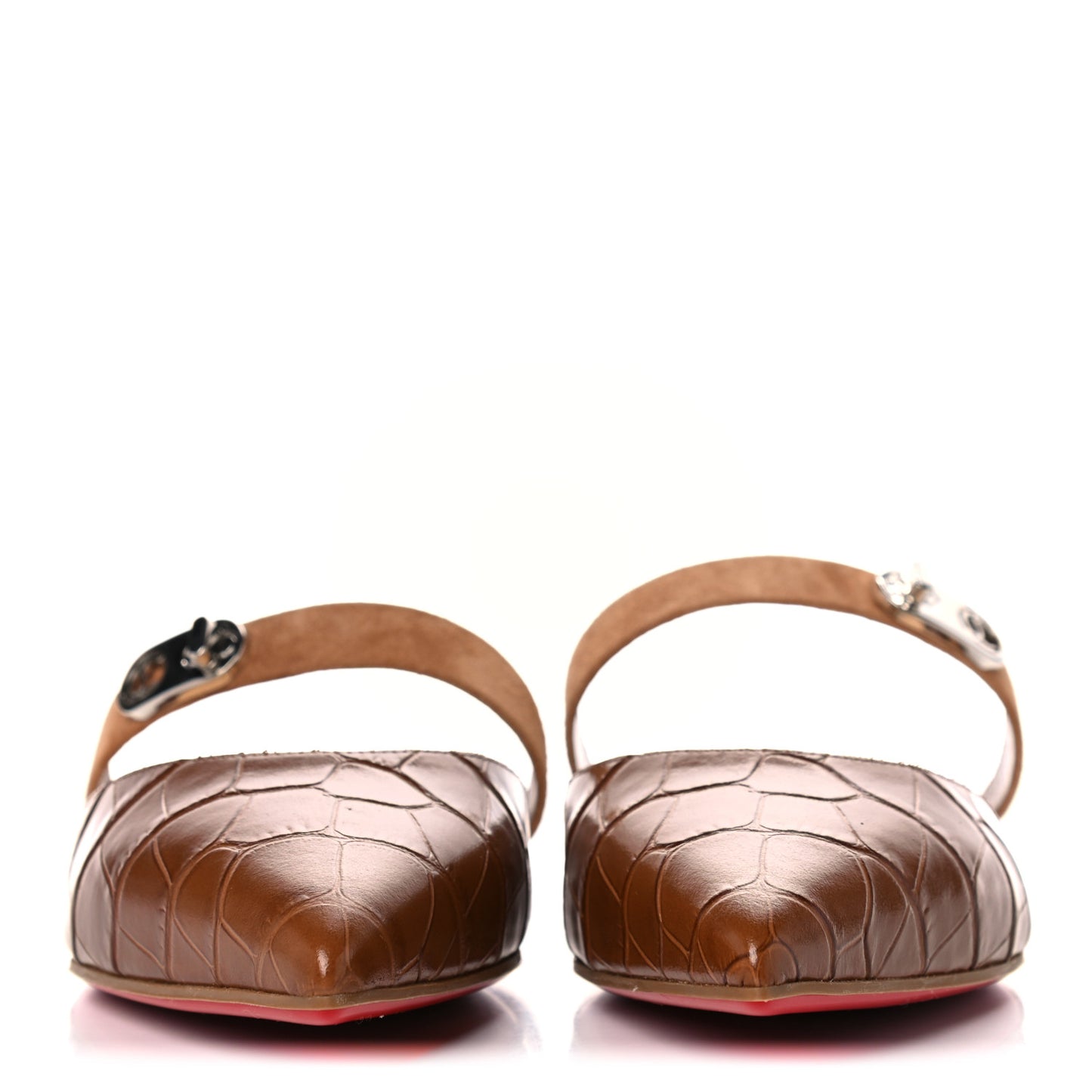 Calfskin Crocodile Embossed Choc Lock Flats 36 Biscotto