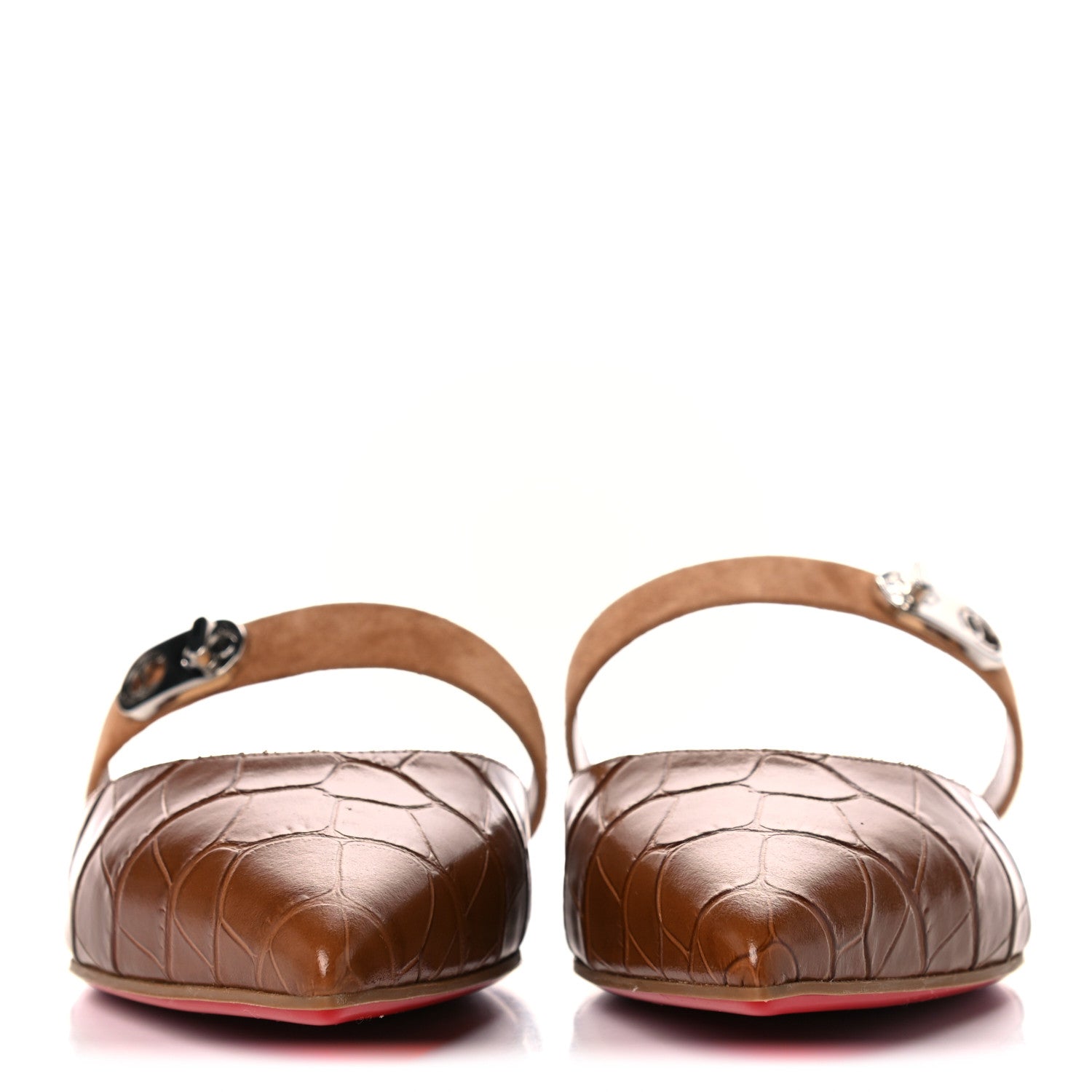 Christian Louboutin Calfskin Crocodile Embossed Choc Lock Flats 36 Biscotto 2 of 9