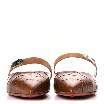 Christian Louboutin Calfskin Crocodile Embossed Choc Lock Flats 36 Biscotto 2 of 9