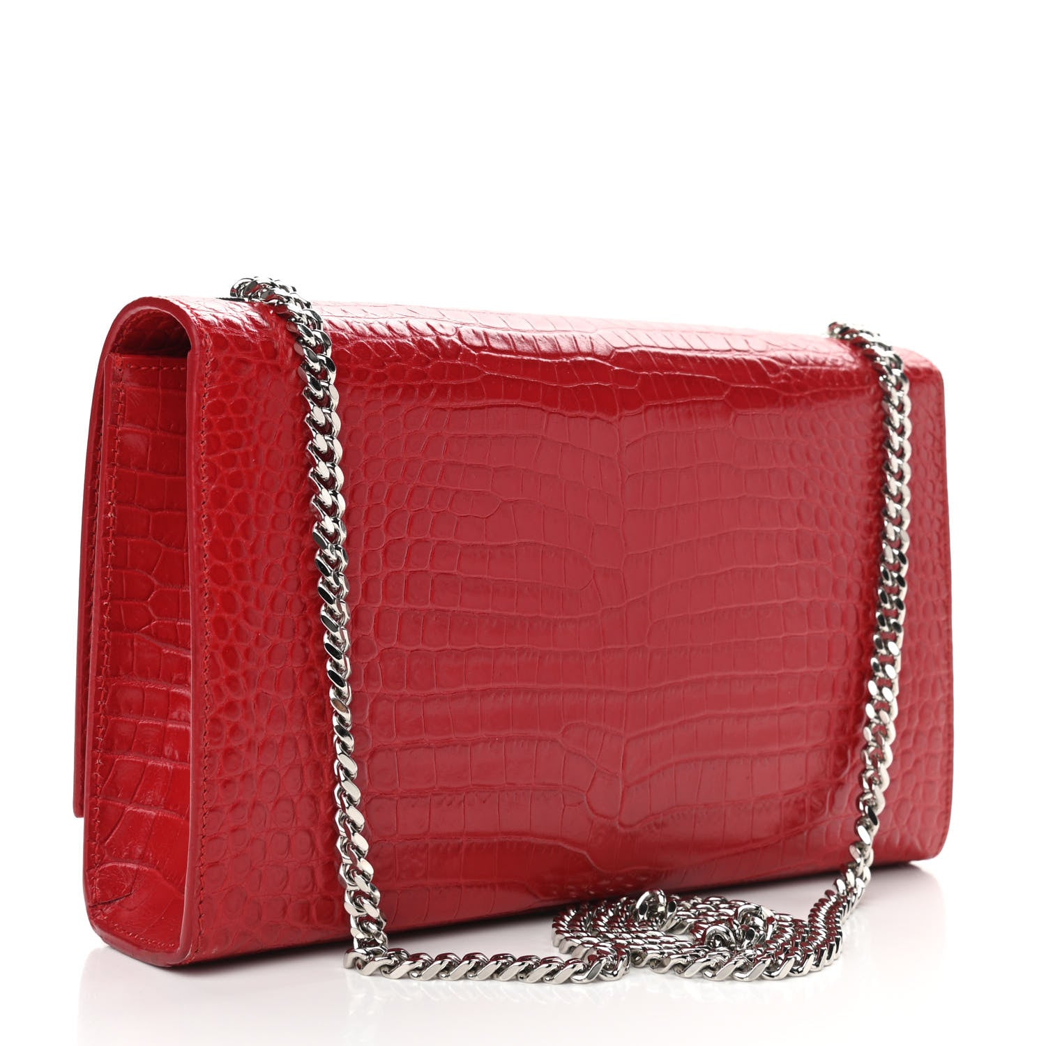 Saint Laurent Calfskin Crocodile Embossed Medium Classic Monogram Kate Tassel Satchel Red 3 of 9