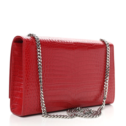 Saint Laurent Calfskin Crocodile Embossed Medium Classic Monogram Kate Tassel Satchel Red 3 of 9