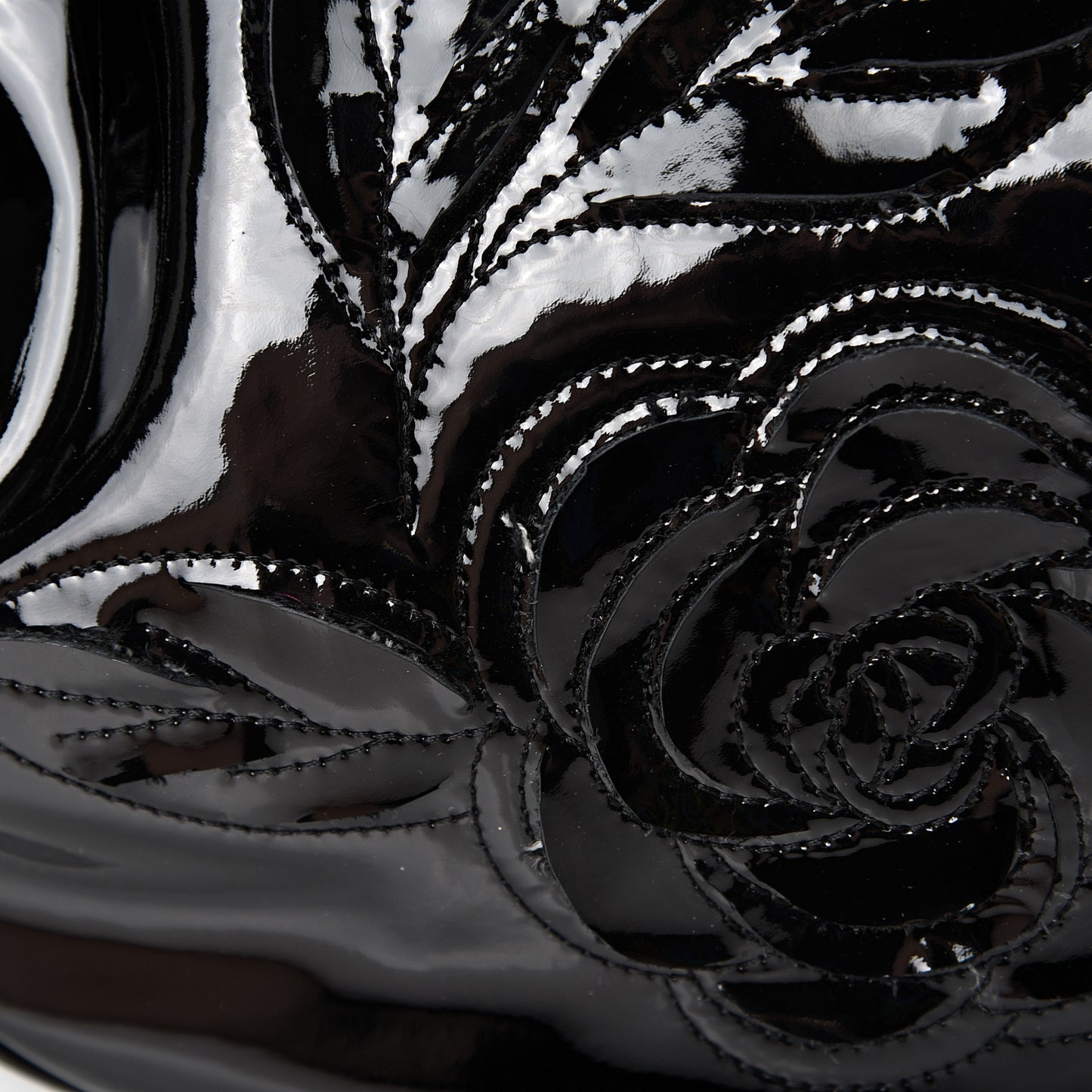 Patent Camellia Shoulder Bag Black