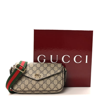 Gucci GG Supreme Monogram Textured Dollar Calfskin Web Mini Ophidia Envelope Shoulder Bag Beige Ebony New Acero 10 of 10