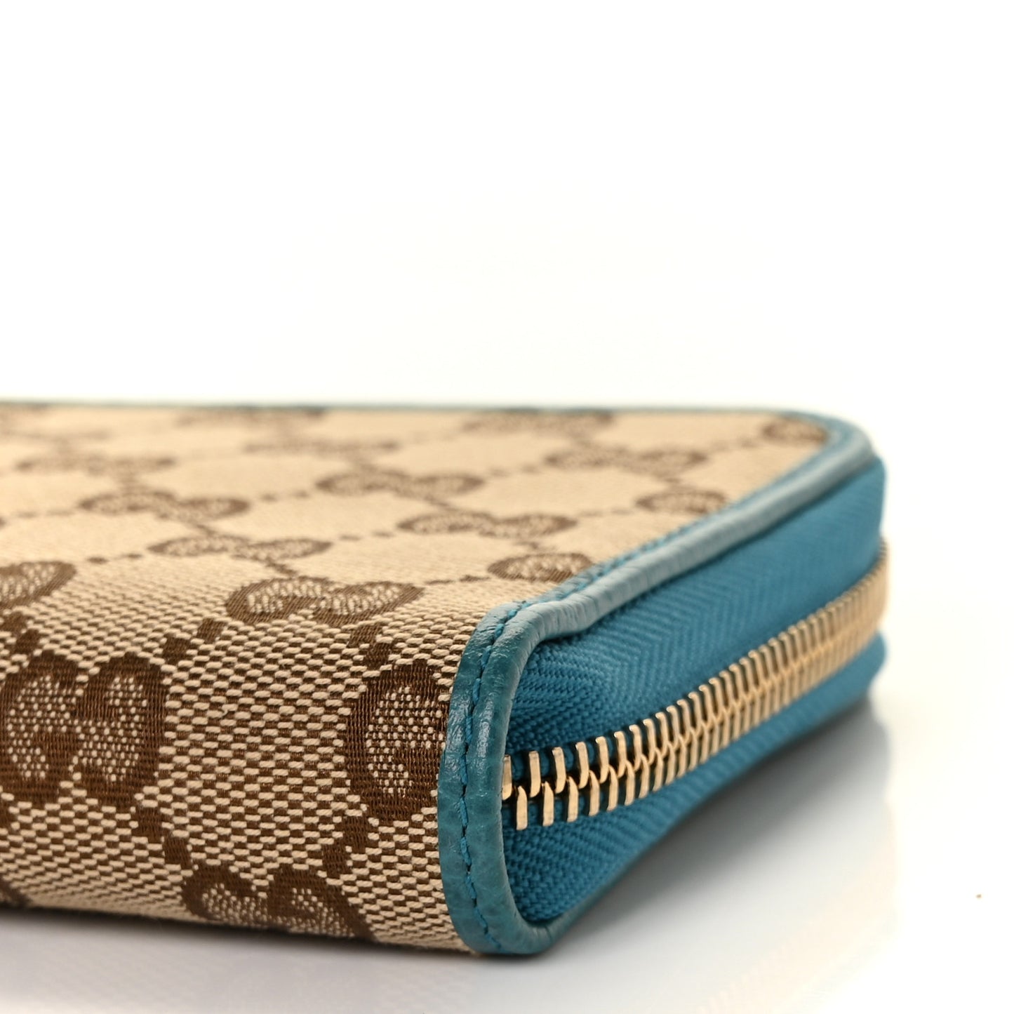 Monogram Dollar Calfskin Zip Around Wallet Beige Ebony Deep Cobalt