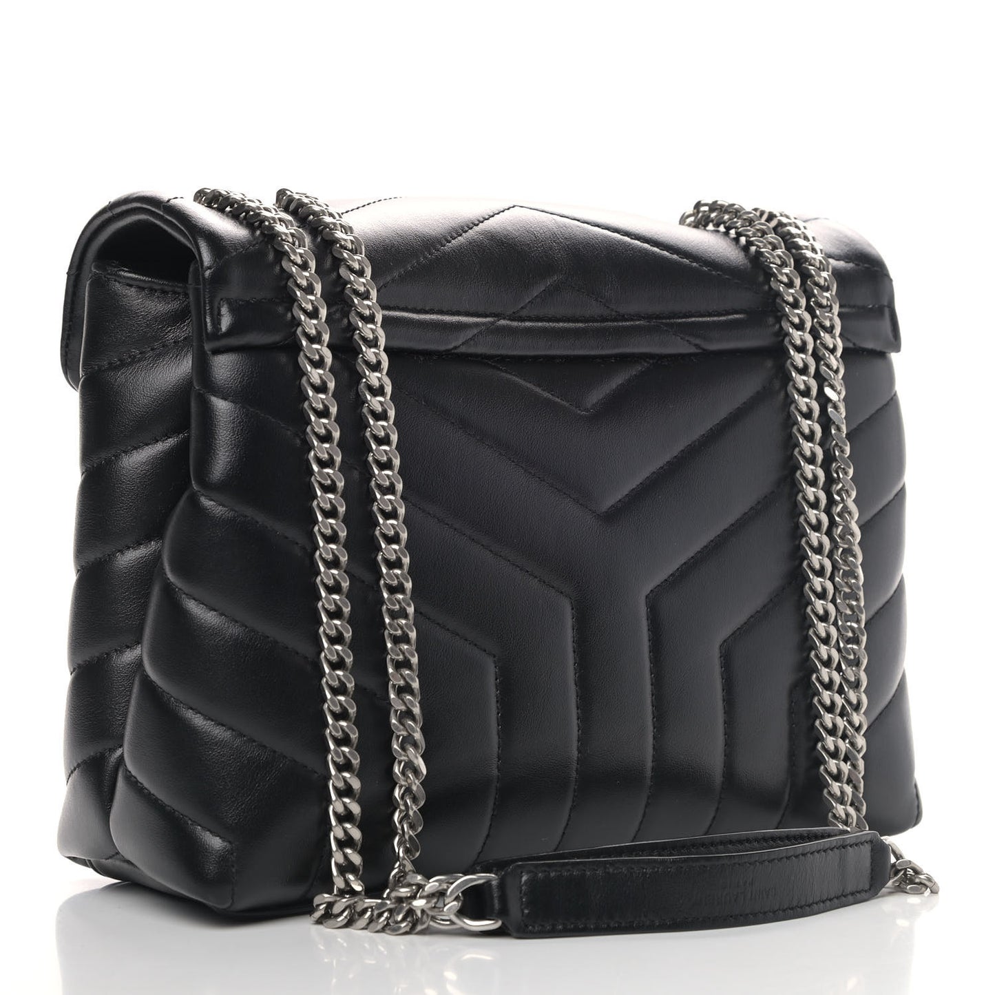 Calfskin Y Quilted Monogram Small Loulou Chain Satchel Black