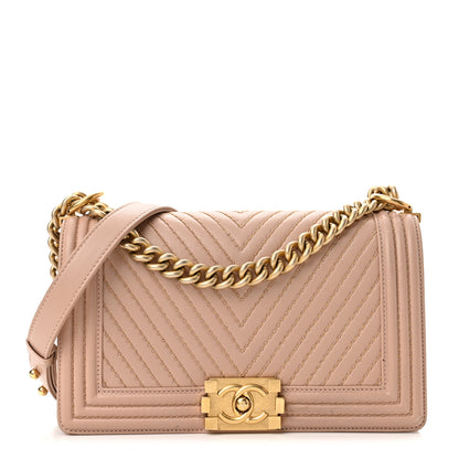 Chanel Lambskin Chevron Chain Stitched Medium Boy Flap Beige 1 of 10