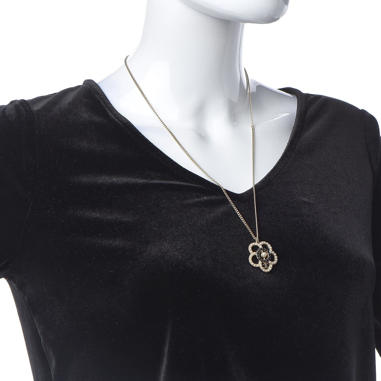 Chanel Pearl Camellia Necklace Gold 2 of 5