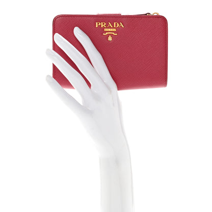 Prada Saffiano Metal Compact Wallet Peonia 2 of 13