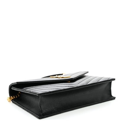Saint Laurent Grain De Poudre Matelasse Chevron Monogram Envelope Chain Wallet Black 4 of 9