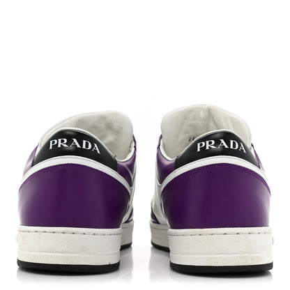 Prada Vitello Rois Metal Triangle Logo Mens Downtown Low Top Sneakers 8 White Ciclamino 4 of 12