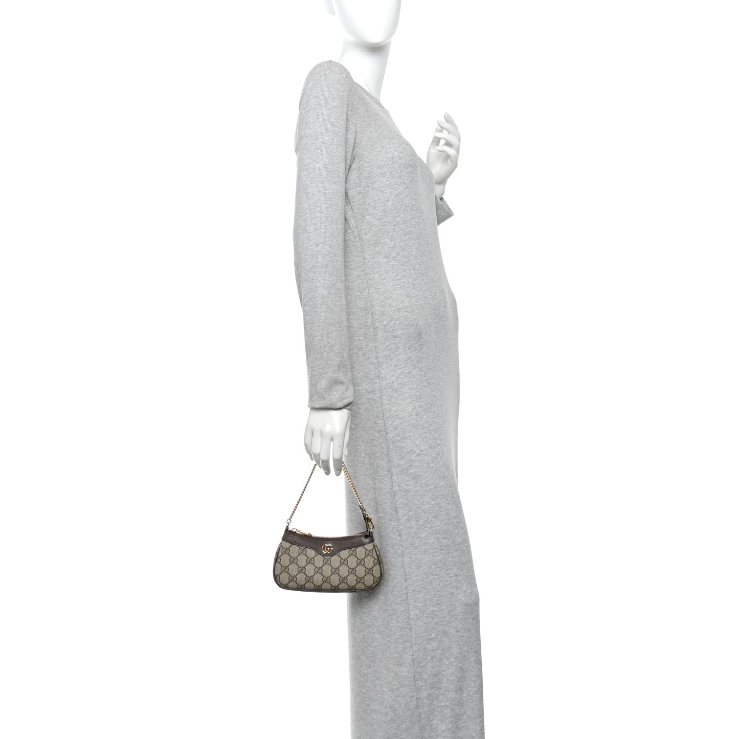 GG Supreme Monogram Textured Dollar Calfskin Mini Ophidia Chain Bag Beige Ebony