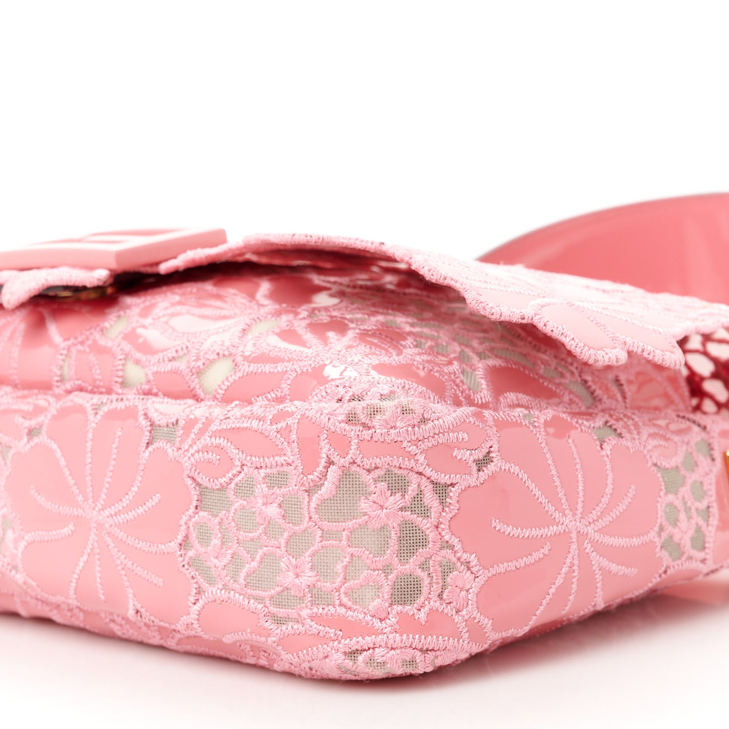 Mesh Patent Floral Embroidered Monochrome Baguette Pink