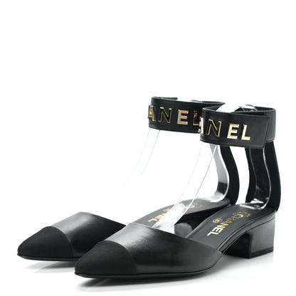 Chanel Lambskin Grosgrain Cap Toe Logo Ankle Strap Pumps 38 Black 3 of 9