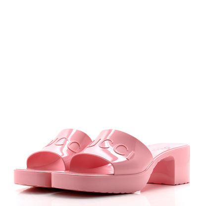 Gucci Rubber Gucci Logo Womens Platform 20/60mm Slide Sandals 37 Wild Rose 3 of 9