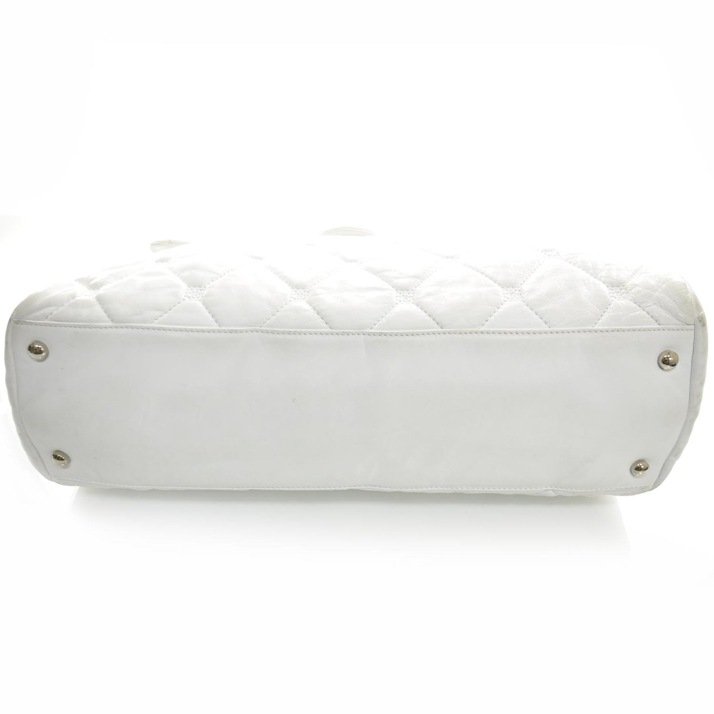 Quilted Lambskin Large Hidden Chain Tote White