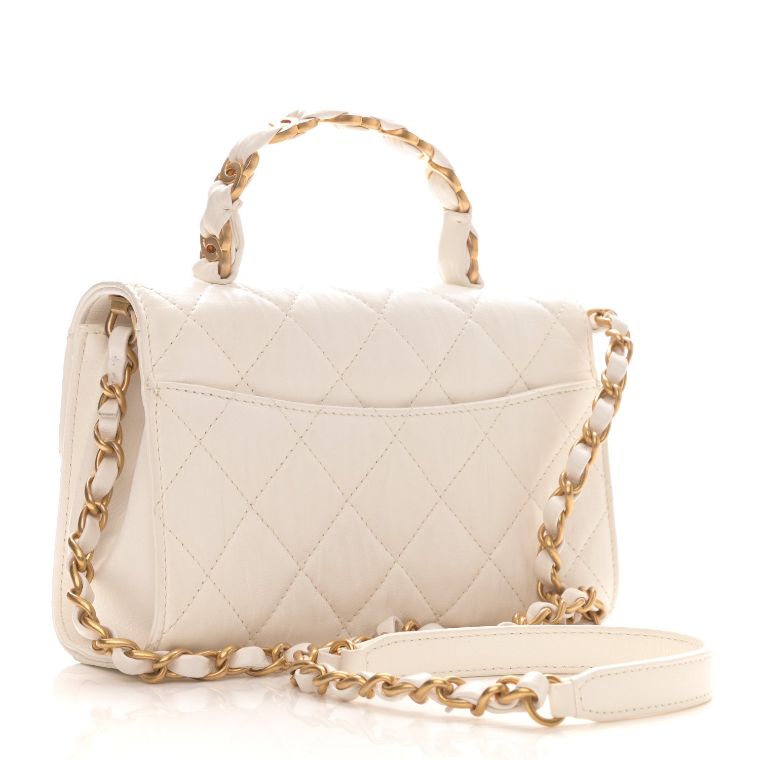 Chanel Crumpled Lambskin Quilted Mini CC Links Top Handle Flap White 3 of 9