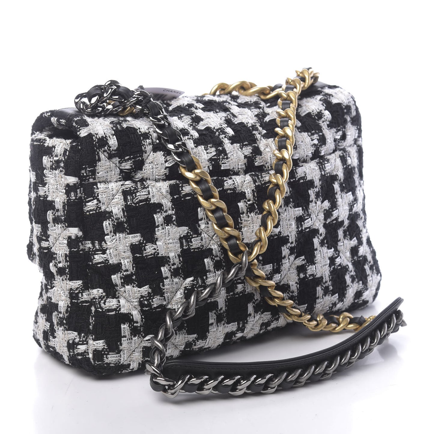 Tweed Quilted Large 19 Flap Black Ecru White