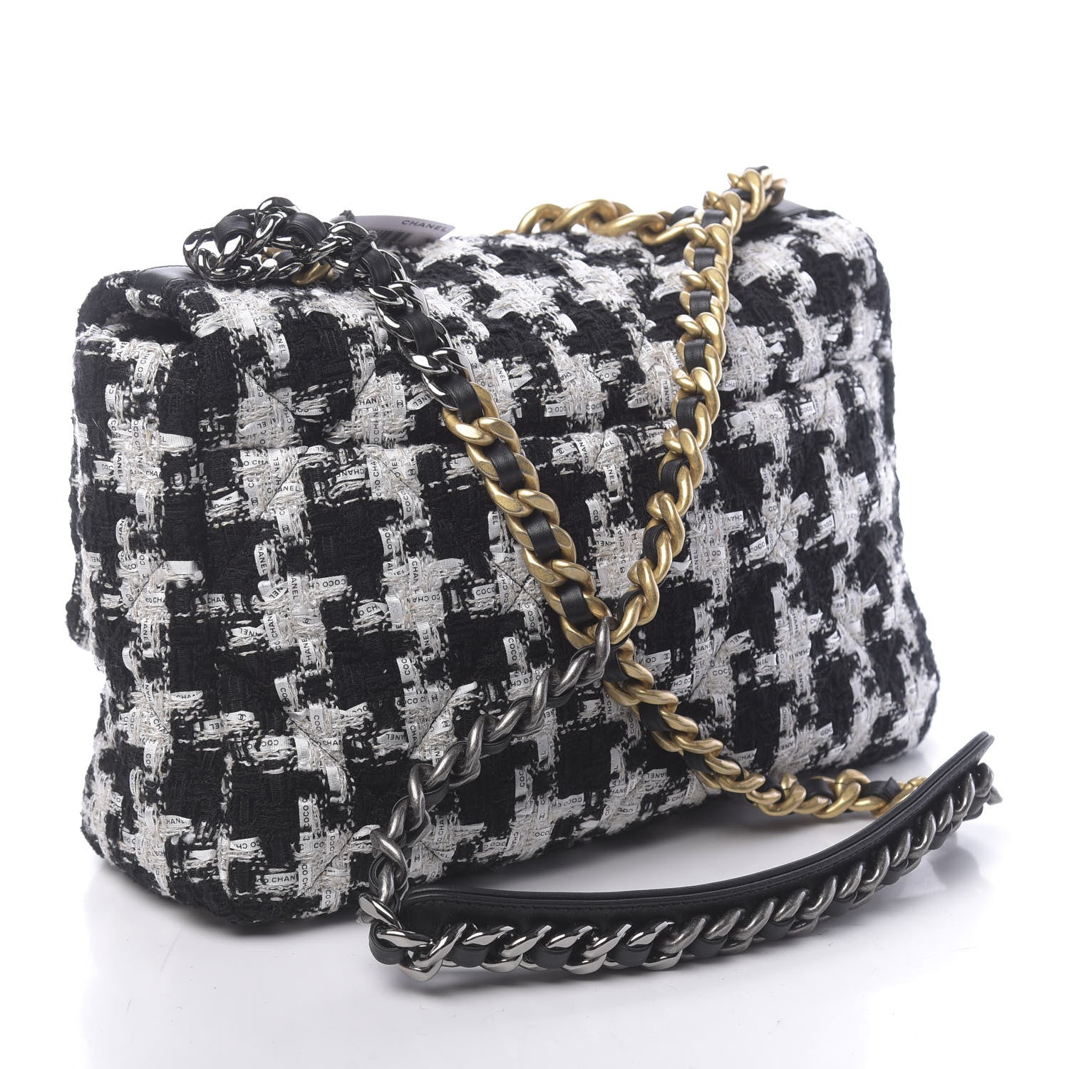 Chanel Tweed Quilted Large 19 Flap Black Ecru White 3 of 11