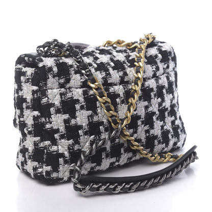 Chanel Tweed Quilted Large Chanel 19 Flap Black Ecru White 3 of 11