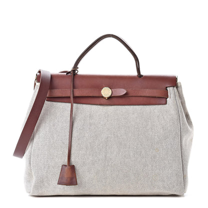 Hermes Toile Vache Calfskin Herbag 30 PM Natural 1 of 18