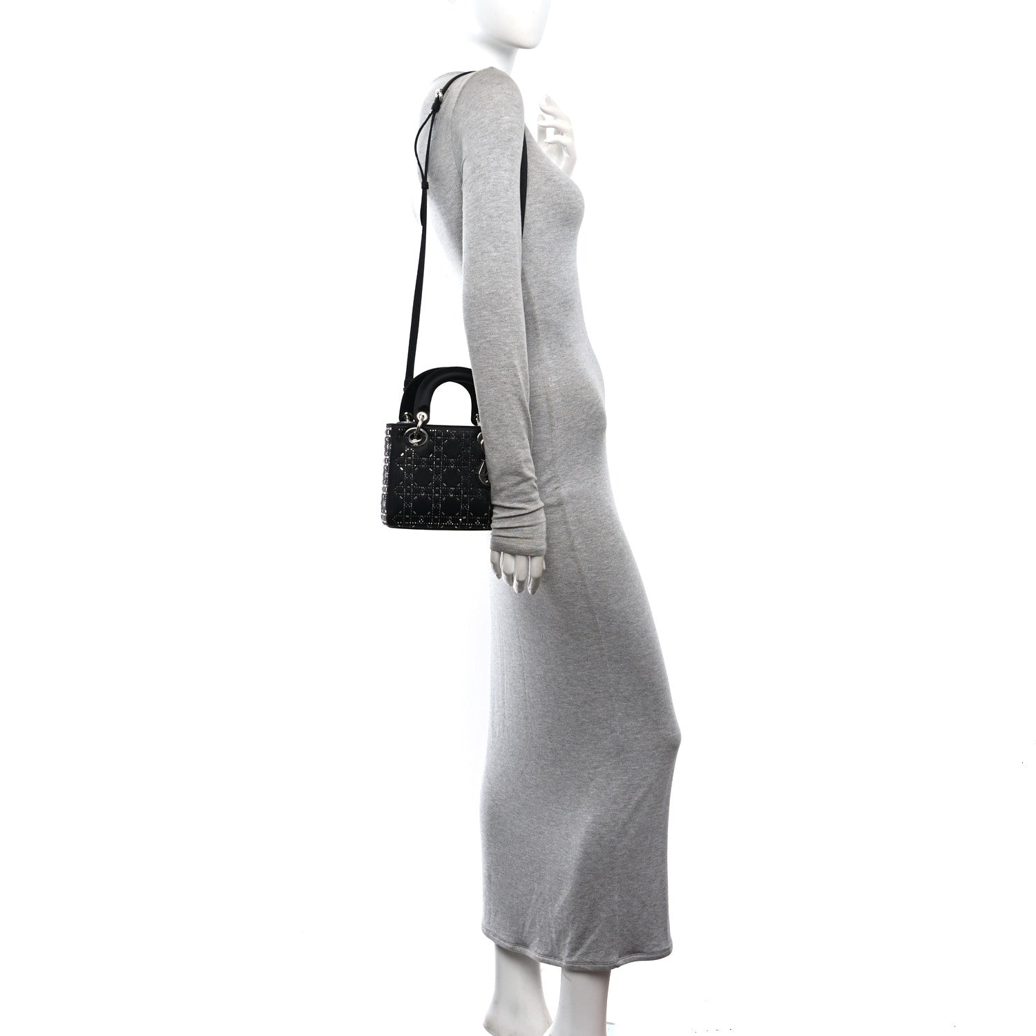 Christian Dior Satin Crystal Cannage Mini Lady Dior Black 2 of 11
