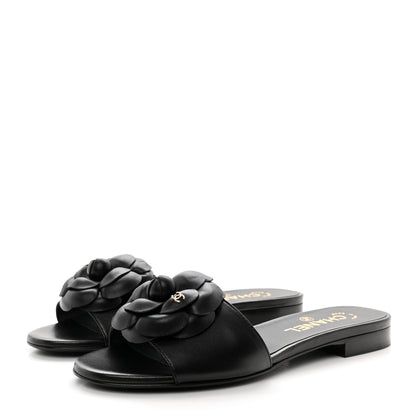 Chanel Lambskin Camellia CC Slides 36 Black 3 of 8