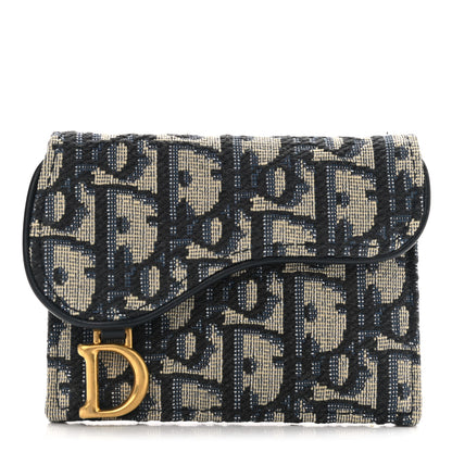 Christian Dior Oblique Saddle Card Holder Blue 1 of 9
